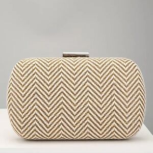 Chevron Patterned Tan Clutch